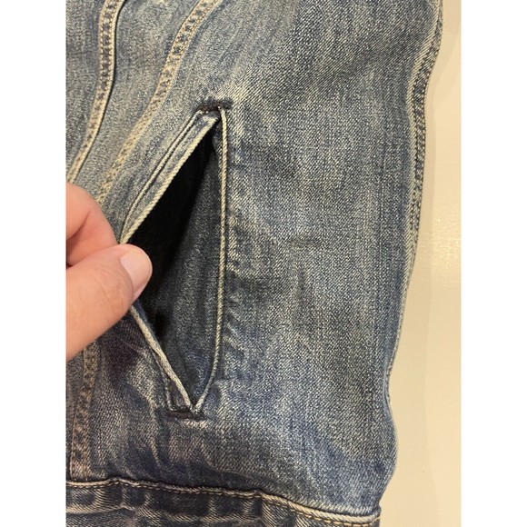 Levi's Premium Mens Blue Denim Button Jacket Pockets Size Large Big E Art Back - Picture 12 of 16